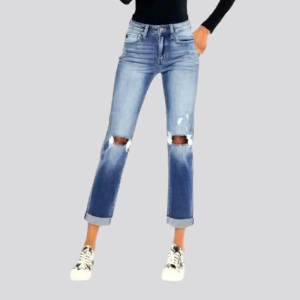 Layered Style Mid-waist rolled-hem jeans for ladies
