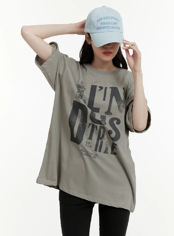 Sporty Comfort Oversized Cotton Graphic Tee OA405