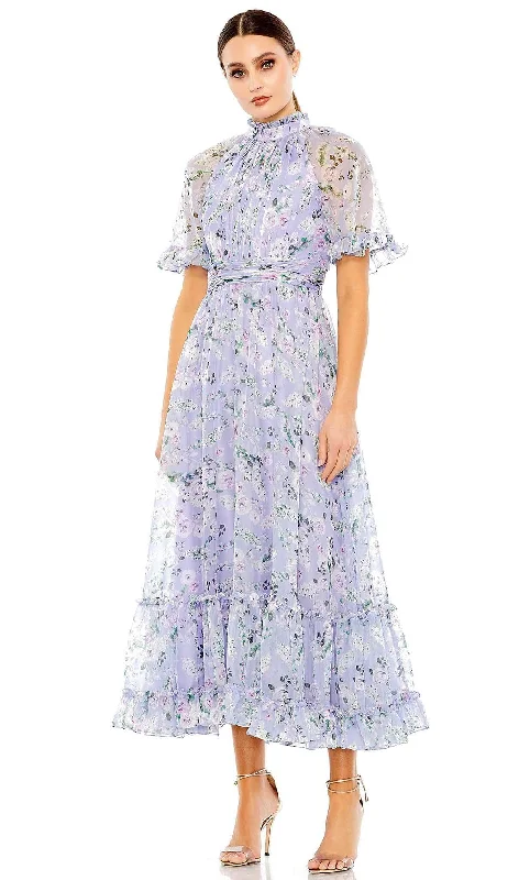 Soft Textures Ieena Duggal 68259 - High Neck Floral Print Evening Dress