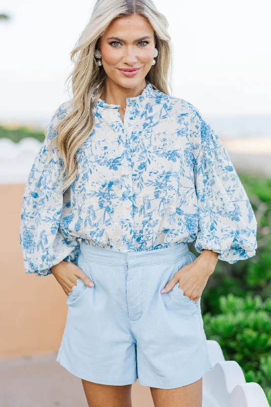 Effortless Dressing Take Your Turn Blue Eyelet Blouse