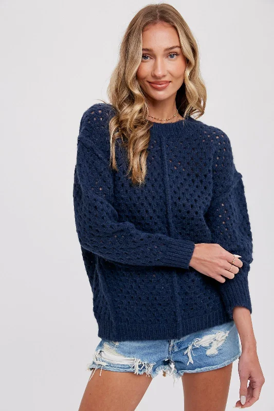 Easy-to-Wear Navy Open Chunky Knit Sweater