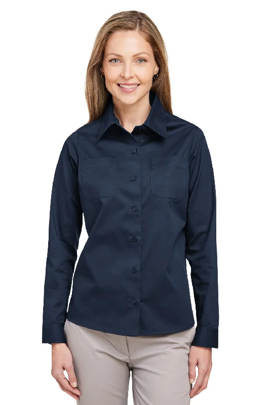 Breathable Comfort Harriton Womens Advantage Wrinkle Resistant Long Sleeve Button Down Shirt w/ Double Pockets - Dark Navy Blue Breathable Comfort Harriton Womens Advantage Wrinkle Resistant Long Sleeve Button Down Shirt w/ Double Pockets - Dark Navy Blue