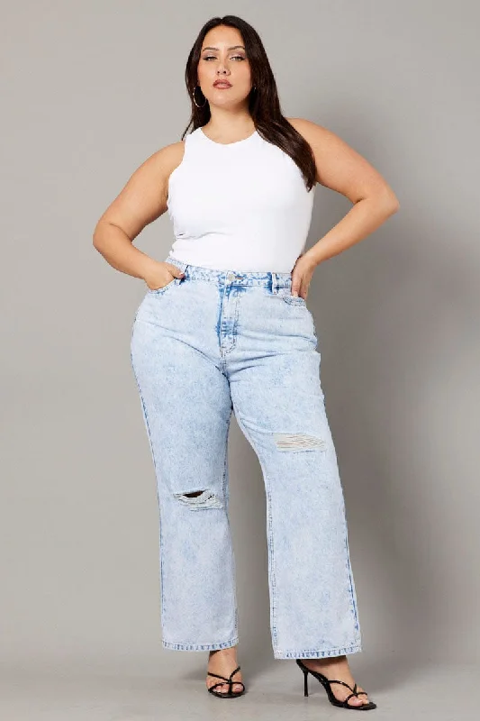 Chic Comfort Denim Wide Leg Jeans High Rise Distress Details