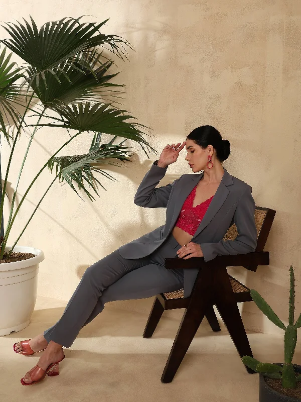 Relaxed Fashion Stretch Pant suit- Dark Grey