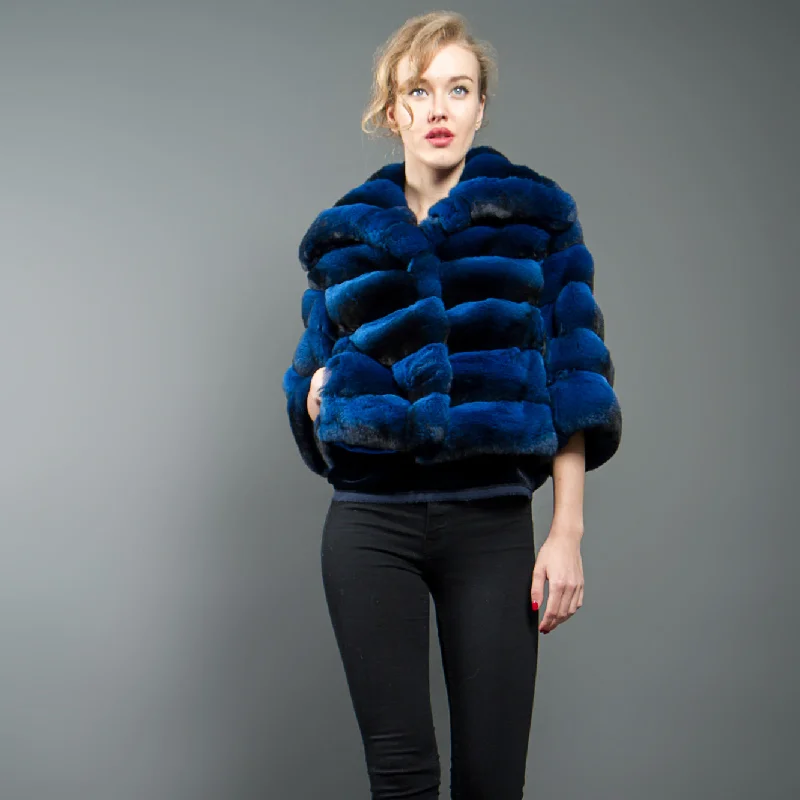 Cozy Fit Wear Chinchilla Fur Jacket for Women (Blue)