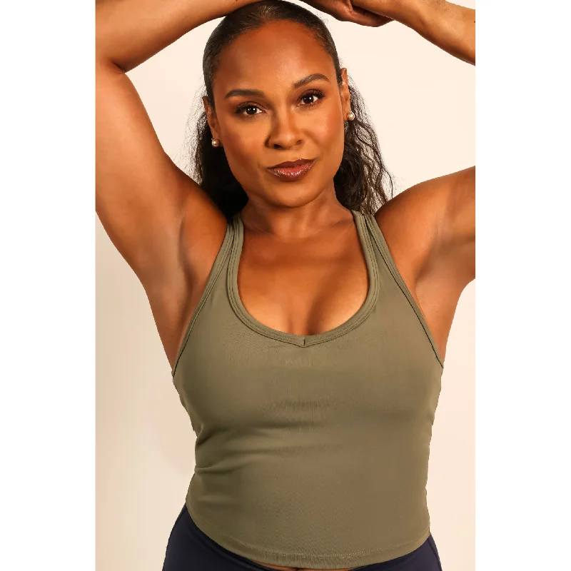 Soft Fabrics Quoia Be Your Strength Workout Tank Top In Olive
