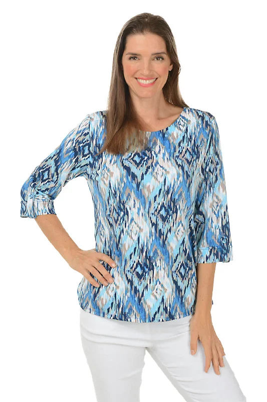 Easy Chic Petite Diamonds Button Cuff Knit Top