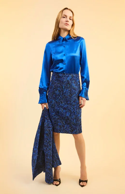 Elegant Wear PREORDER Paisley Stretch Jacquard Narrow Skirt w/ Back Kick Pleat