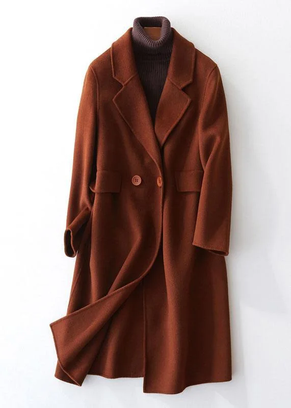 Weekend Comfort Wear Fine chocolate woolen coats oversize mid-length coats back open coat lapel collar Weekend Comfort Wear Fine chocolate woolen coats oversize mid-length coats back open coat lapel collar