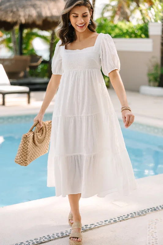 Classic Comfort Think About It White Midi Dress