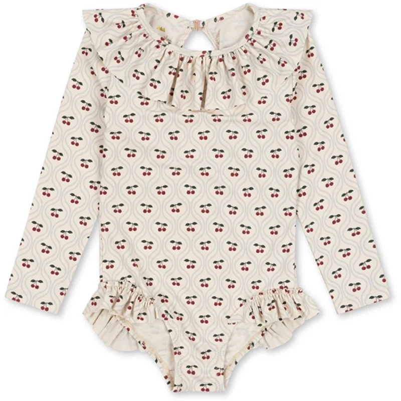 Relaxed Fashion Konges Sløjd Manuca Ls Frill Swimsuit Cherry Motif