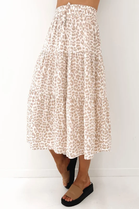 Comfy Chic Wear Ruby Midi Skirt Nude Leopard