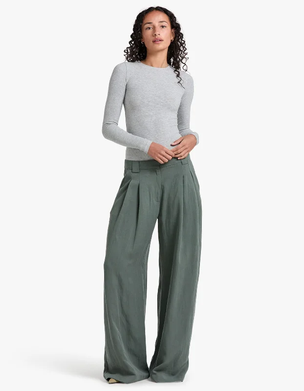 Relaxed Fit Wear Wide Leg Pleat Pants - Balsam Green