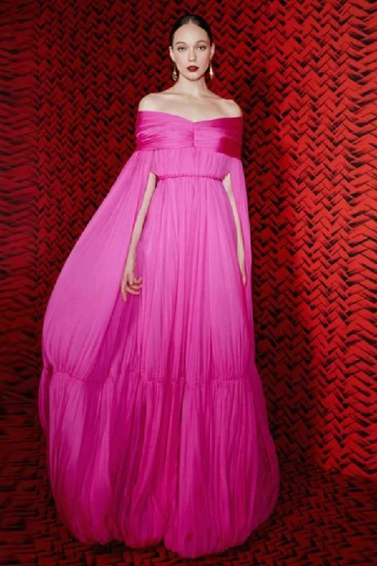 Cozy Dress A Line Fuchsia Boat Neck Evening Dress Red Carpet Gown