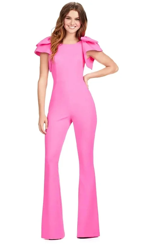 Breathable Style Ashley Lauren 11422 - Bow Accent Sleeve Scuba Jumpsuit