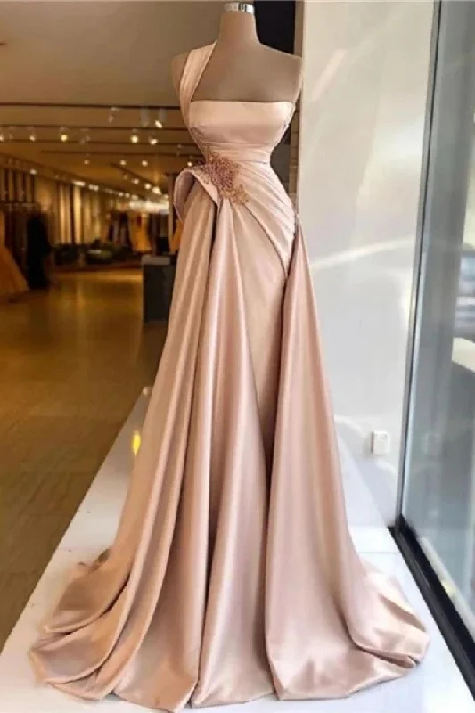 Casual Comfort Champagne Mermaid Sexy Evening Prom Gown One Shoulder