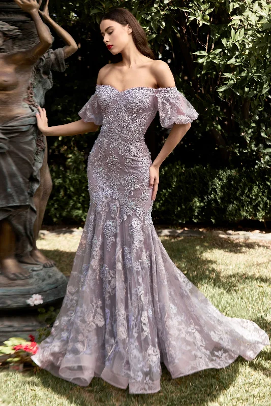 Comfortable Looks CINDERELLA DIVINE CD959 Lace Flare Off-Shoulder Mermaid Gown