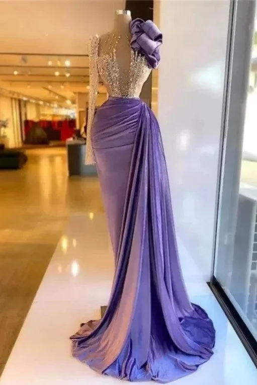 Timeless Style Crystal One Shoulder Woman's Mermaid Evening Dresses