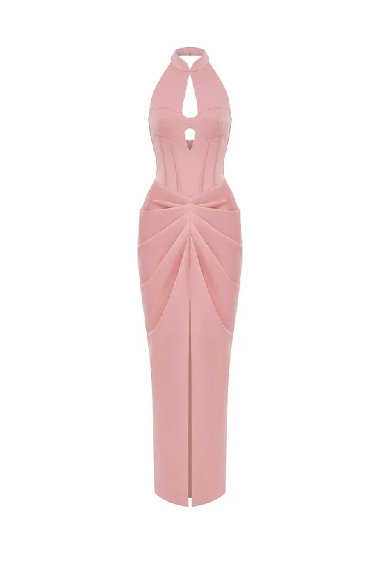 Cozy Outfit Draped satin long midi dress with cutout