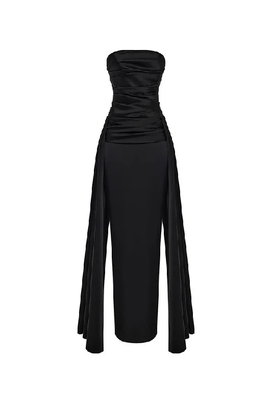 Stylish Wear Draped satin maxi dress with a train