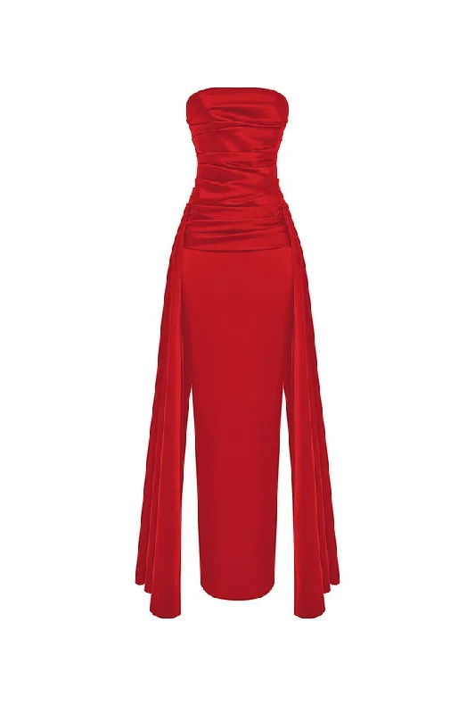 Cozy Sweaters Draped satin maxi dress with a train