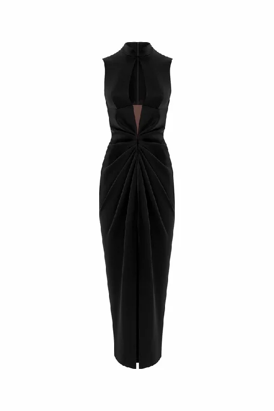 Stylish Ease Draped satin midi dress with a cutout