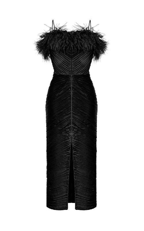 Layered Style Draped satin midi dress with fringes