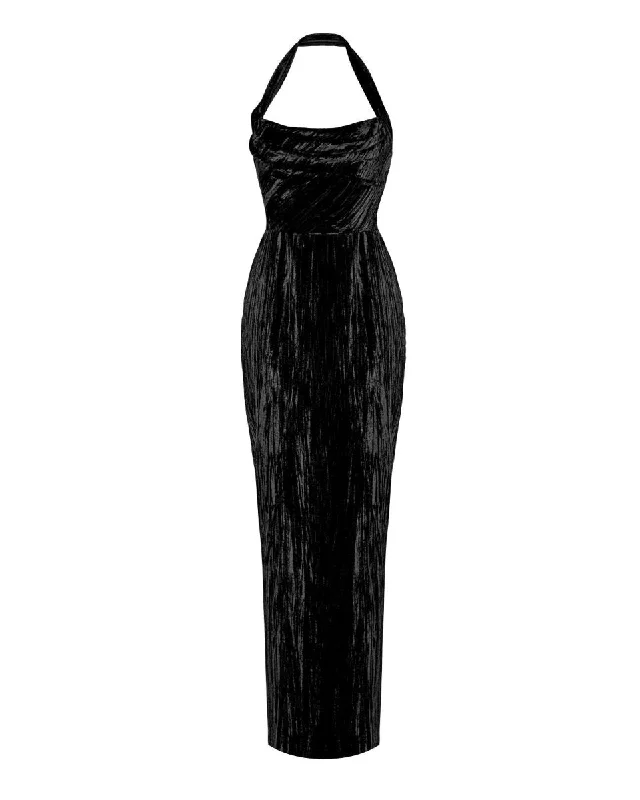 Versatile Style Draped velvet maxi dress