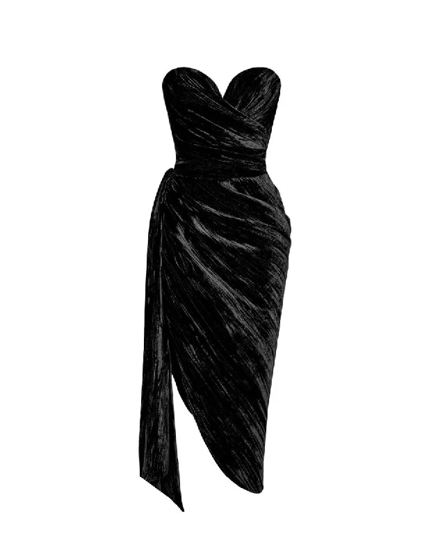 Urban Chic Draped velvet midi dress with train
