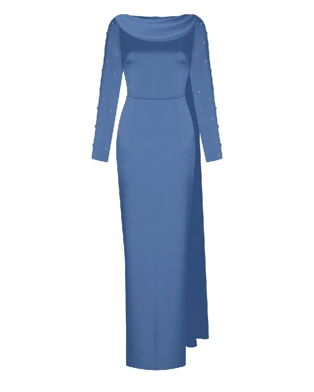 Stylish Jackets Embroidered satin maxi dress with draped collar