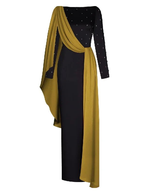 Effortless Outfits Embroidered satin maxi dress with voluminous drapery
