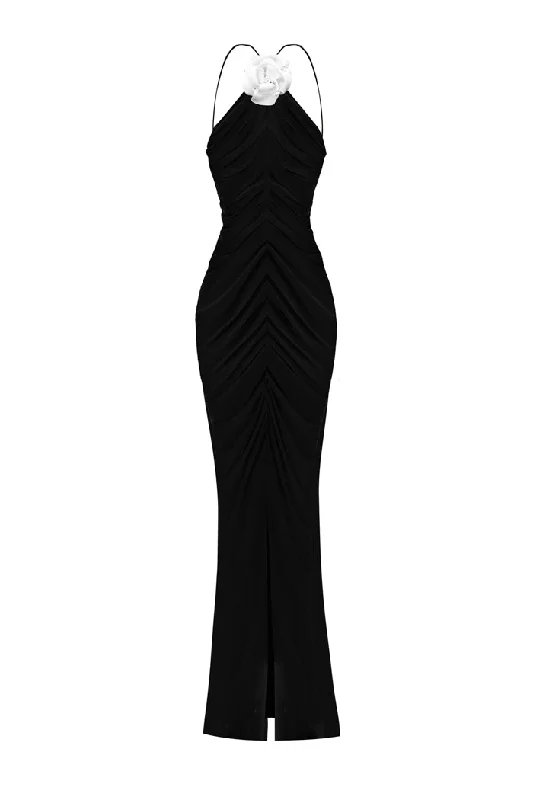 Comfortable Jeans Flower embellished chiffon maxi dress