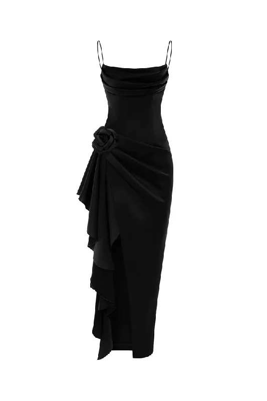 Relaxed Tops Flower embellished draped satin midi dress