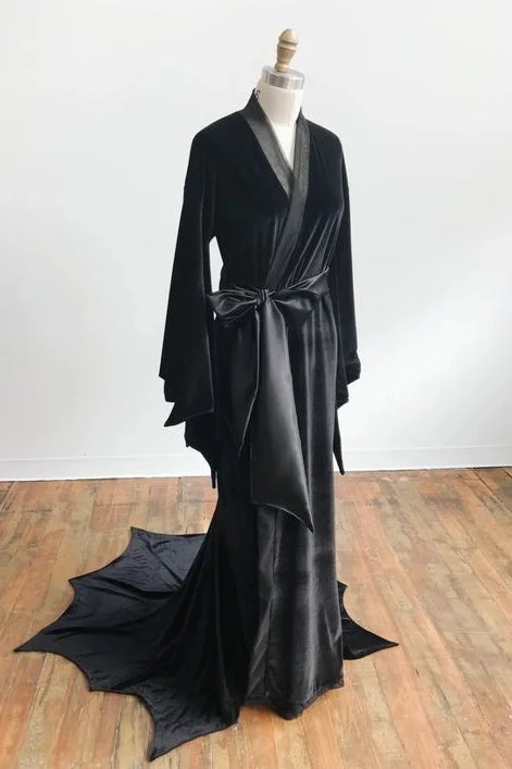 Timeless Style Halloween Black Party Dress V Neck Long Flare Sleeves
