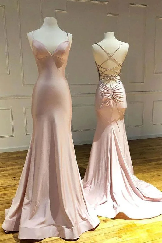 Soft Casuals Mermaid Long Silk Satin Evening Dress Cross Back