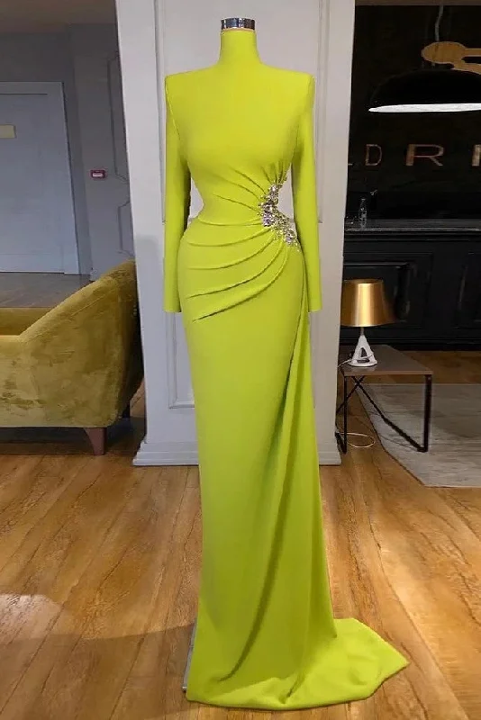 Warm Layers Olive Green Evening Dress High Collar Celebrity Dresses