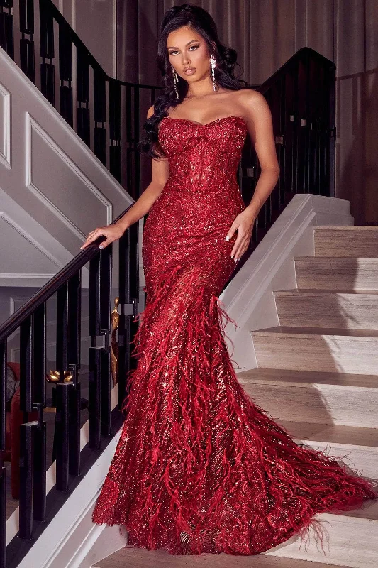 Effortless Outfits PORTIA & SCARLETT PS23263 Strapless Trumpet Evening Gown with Feather Skirt