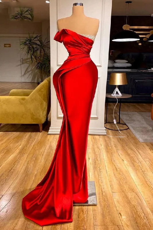 Warm Wear Red Sexy Formal Dress Trumpet Sweet Train Party Dress