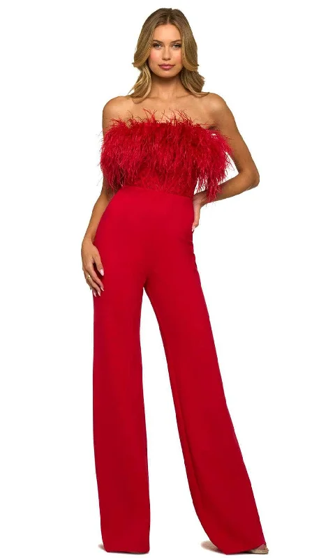 Warm Wear Sherri Hill 55382 - Feathered Strapless Jumpsuit