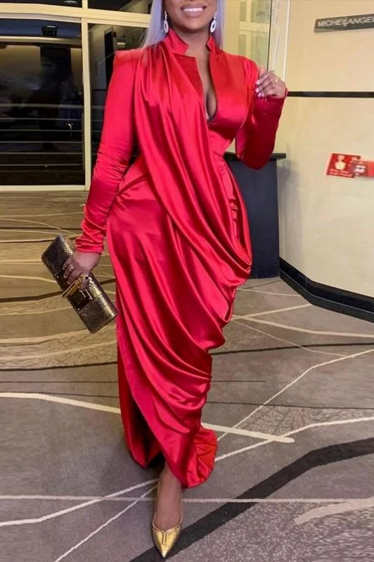 Casual Fit Wear Silk Satin Long Formal Maxi Dress For Women