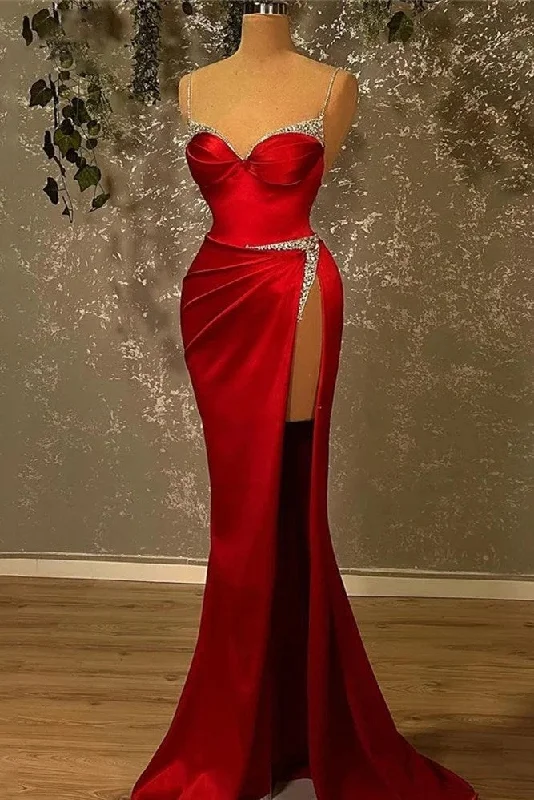 Relaxed Fashion Spaghetti Strap Special Occasion Dresses Red Charming Long Evening Dresses