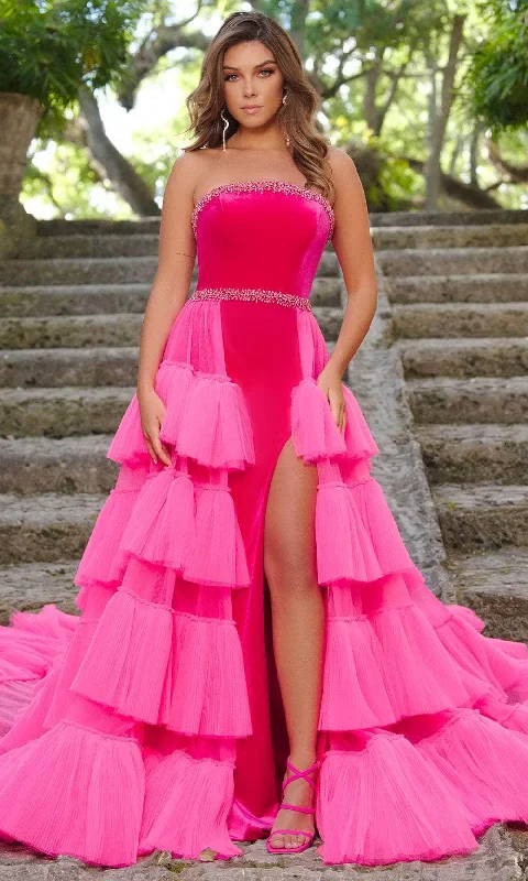 Layered Style Ava Presley 38334 - Rhinestone Embellished Strapless Prom Dress