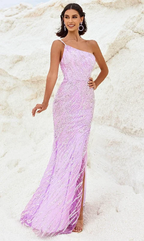 Simple Comfort Blush by Alexia Designs 12121 - Asymmetric Sequin Prom Gown with Slit Simple Comfort Blush by Alexia Designs 12121 - Asymmetric Sequin Prom Gown with Slit