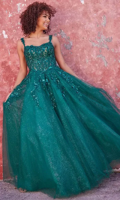 Breathable Comfort Ellie Wilde EW35123 - Embroidered Scoop Neck Prom Gown