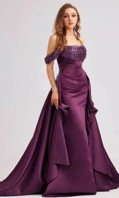 Cozy Lounge Wear J'Adore Dresses J23019 - Beaded Off-Shoulder Prom Dress