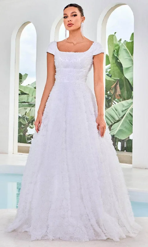 Easy Chic J'Adore Dresses J24044 - Square Rosette Ruffles Evening Gown