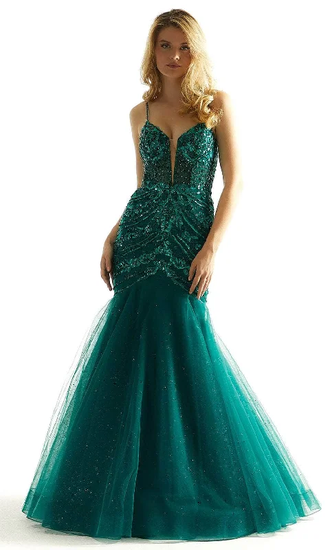 Cozy Fitting Mori Lee 49014 - Plunging Beaded Prom Dress