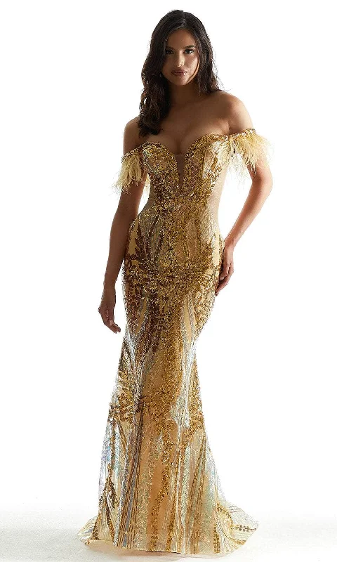 Light Dressing Mori Lee 49081 - Off-Shoulder Sequin Embellished Prom Gown