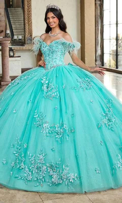 Chic Outfits Rachel Allan RQ2186 - Feather Detailed Off-Shoulder Ballgown