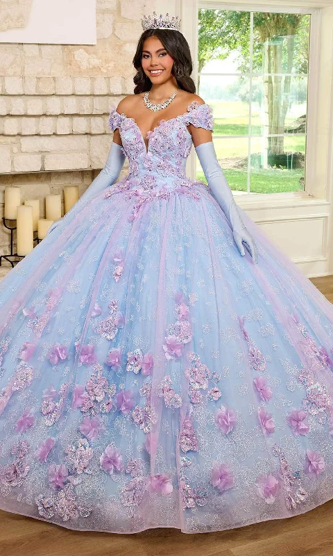Comfort Fit Rachel Allan RQ2190 - 3D Floral Embellished Plunging Neck Ballgown